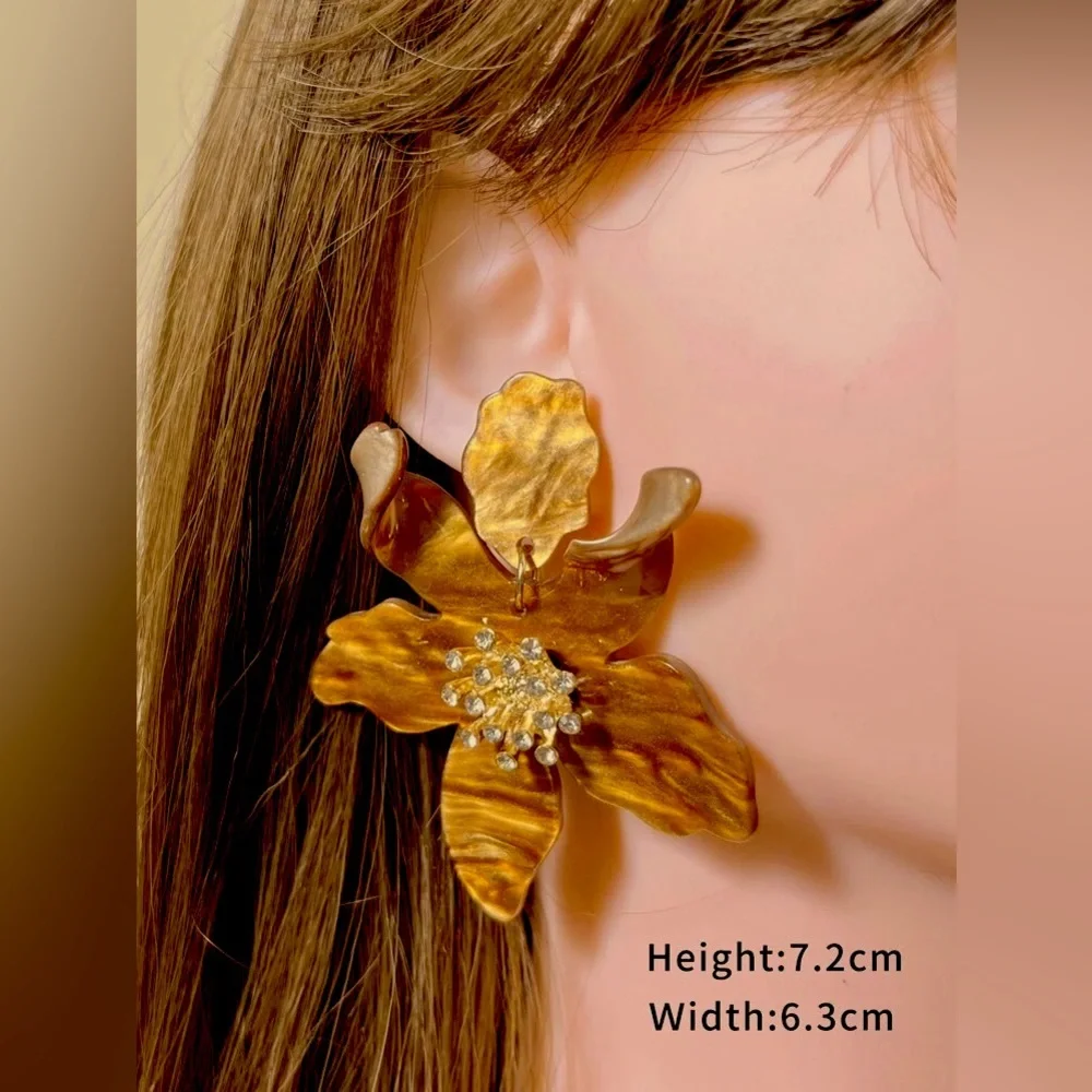 🤎🍂 Bronze Acrylic Resin Flower Earrings 🍂🤎 Brand New in Packet - Picture 8 of 12